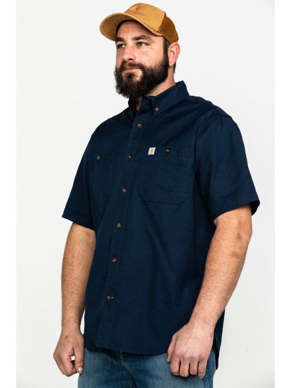 Carhartt Mens Medium Blue Button Rugged Flex Short Sleeve Rigby Work Shirt